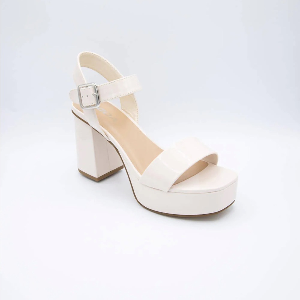 OFF WHITE MACEY OPEN TOE ANKLE STRAP PLATFORM FAUX LEATHER STRAPPY SANDALS NIB - Picture 4 of 6